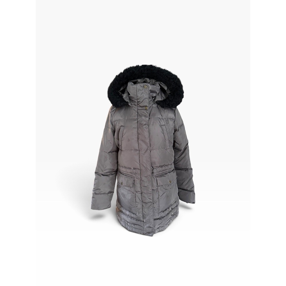 Ralph Lauren LRL Womens Jacket Small Metallic Gray Down Winter Coat Puffer Midi